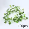 Fleurs décoratives 100 pièces soie verte artificielle suspendue feuille de lierre guirlande plantes vigne feuilles de raisin 1 pièces maison salle de bain décoration jardin fête