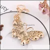 Nyckelringar Rhinestone Butterfly Keychains Rainbow Colorf Gold Fashion Crystal Chains smycken Gift Animal Bag Pendant Charms Car Keyri DHVPO