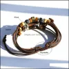 Chaîne à maillons Vintage Mtilayer Cuir Corde Bracelet Hommes Mode Tressé À La Main Lucky Eye Wrap Bracelets Bracelets Mâle Cadeau En Gros Otlzs