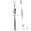 Pendant Necklaces Crystal Bead Sweater Chain Necklace For Women Fashion Sier Color Tassel Long Statement Jewelry Drop Delivery Pendan Ot6Hj