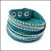 Link Chain 9 Colors Women Fl Rhinestone Cool Leather Wrap Wristband Cuff Punk Bracelet Bangles Fit Party Gift Winding Snap Button D Oturn