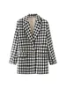 Women's Suits Blazers TRAF Women Fashion Houndstooth Tweed Blazer Coat Vintage Long Sleeve Flap Pockets Female Outerwear Chic Veste Femme 230203