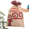 Christmas Decorations Large Candy Gift Big Bag Cute Linen Lattice Side Drawstring Pocket For Children