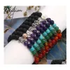 Brins de perles mode naturel perles de pierre de lave noire bracelets pour hommes tête de bouddha arbre de vie charme 7 chakras reiki yoga perlé Ott7X