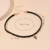 Choker Personality Double Layers Velvet With Bead Chain Gothic Black Cross Pendant Short Necklaces For Women Jewelry Party Gift