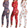 Kvinnors sömnkläder Kvinnor julpyjamas onesies med buflap för vuxna sexig romper öppen bupajamas xmas jumpsuit long nightie