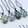 Pendant Necklaces Healing Crystal Oval Natural Stone Weave Net Bag Charms Green Pink Opal Rope Chain Wholesale Christmas Jew Dhgarden Dhxq6