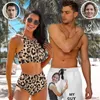 Kvinnors badkläder Custom Face Leopard Print High Neck Cutout rygglös sexig bikini Par Matchande kvinnors strandkläder för män