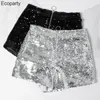 Kvinnors shorts Sexig kvinnors paljett sommaren hög midja o-ring Zip Bodycon Feminino Skinny Party Club Festival Raves Pole Dance 230202