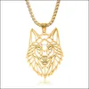 Pendant Necklaces Hollow Wolf Head Necklace For Men Personality Punk Style Stainless Steel Jewelry Drop Delivery Pendants Ot1Vy