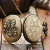 Pocket Watches Bronze Rose Flowers Pattern Quartz Watch Necklace Pendant With Chain Vintage FOB Men Women Gifts Relogio de Bolso