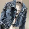 Womens Jassen Herfst Fasion Uitloper Klinknagel Bezaaid Denim Losse Vrouwelijke Casual Korte Jeans Jassen Vrouwen 230203