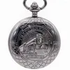 Montres de poche Top marque Vintage rétro Locomotive Steampunk montre mécanique hommes collier pendentif cadran noir avec chaîne Fob PJX1356