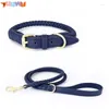 Dog Collars Leash CollarセットPUレザー織り調整可能なハーネスミディアムラージペットの猫アイテム