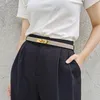 Belts Gold Metal Knob Buckle Women Belt Classical Thin PU Leather All-Match Waist Strap Lady Dress Jeans Decorative Waistband