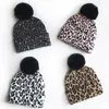 HATS CAPS CHAPA DE BABIL DE INVERNO DE INVERNO PARA CRIANÇAS LEOPARD KNIT DIDRADORES Garoto Garoto Pompom Grosso Costo Infantil Crescimento