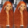 Pouce Orange gingembre dentelle avant cheveux humains 13x4 13x6 frontale perruque brésilienne couleur eau bouclés perruques pour les femmes