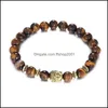 Beaded Strands 8Mm Tiger Eye Beads Bracelet Fashion Jewelry Wholesale Natural Stone With Buddha Charm Men Bracelets Bangle Lion Dro Ot8M4