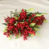 Decorative Flowers Artificial Berries Branch Plastic Fake Leaf Berry PE Red Plant For Wedding Home Christmas Decoration