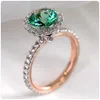 Anello solitario Nuova moda di lusso zircone verde donna anniversario di matrimonio bicolore elegante signora gioielli da sera Y2302