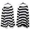 Kadın Sweaters Punk Gotik Uzun Unisex Sweater Yaz Kadınlar Striped Cool Hollow Out Delik Kırık Jumper Gevşek Kaya İnce Koyu Sokak Giyim Top 230203