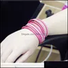Link Chain Selling Rhinestone Crystal Mtilayer Bracelets Bangles Flannel Leather Wrap Bracelet Wristbands For Women Snap Button Jew Otgiv