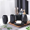 Badtillbehör Set badrum keramisk tvål dispenser tandborste hållare kopp skålfack kök flytande container dekoration tillbehör
