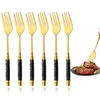 Dinnerware Sets 6Pcs Gold Black Handle Dinner Fork Stainless Steel Flatware Western El Wedding Party Tableware Cutlery Set
