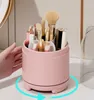 Lagringslådor Transparent Makeup Brush Box Pen Holder Stationery levererar 360 Roterande dammtät ögonskugga Pulverkosmetikverktyg Kvinnor