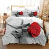 Bedding Sets 3D Effect Plant Rose Digital Print Duvet Cover Pillow Full Size Three-piece Set Valentine Flowers Pattern