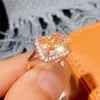 Solitaire Ring Champagne Cubic Zircon s for Women Elegant Square Shaped Band Wedding Party Anniversary Gift New Fashion Jewelry Y2302