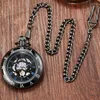 Montres de poche Vintage couronnes Design sculpté numéro cadran noir montre mécanique hommes chaîne Unique creux Steampunk horloge