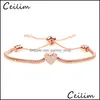 Link Chain Trendy Adjustable Heart Charm Bracelets Bangles For Women Rose Gold Sier Color Cubic Zirconia Fashion Party Jewelry Gift Otrtq