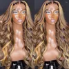 Perruque Lace Wig Body Wave naturelle, cheveux humains, 30 pouces, 13x6, blond miel, couleur eau, ombré, partie T frontale, pour femmes