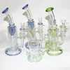 Heady Glass Bongs Recycler Bong Unique Rainbow Green Blue Hookahs Showerhead Perc Percolator Water Pipes Oil Dab Rigs 14mm Joint With Bowl