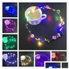 Led Strings Flashing Glow Flower Crown Headbands Light Party Rave Floral Hair Garland Luminous Wreath Wedding Girl Headpiece Drop De Dhfvb