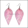 Charm Fashion cekiny Paillette Glitter Leaf Pu skórzane kolczyki dla kobiet Bling Brinco Ear Oval Colorf Designer Biżuter