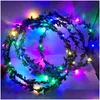 Nowatorskie oświetlenie LED Lights Lights Blow Strings Flower Crown Opaski na głowę Światło włosy Wreńskie opaski do włosów Kobiety świąteczne część Dhizw