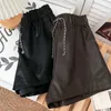 Kvinnors shorts Kusahiki Korean Pu Leather for Women Chain Elastic High midjebottnar 2022 Autumn Winter New Wide Leg Short Feminimos Y2302