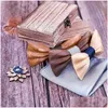 Bow Ties Bridegroom Wooden Tie Set For Mens Suit Handkerchief Bowtie Brooches Wedding Cravate Homme Noeud Papillon Corbatas Giftbow Dhngn