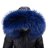 Scarves Real Natural Raccoon Fur Collar Winter Women's Coat Hooded Solid Neck Parka