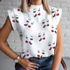 Damesblouses Shirts Mode Dames Elegant Lippen Print Tops en blouse Zomer Dames Kantoor Casual Stand Hals Truien Oog Blusa 230202