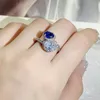 Solitaire Ring 925 Silver High Quality Blue Topaz Inlaid Pure Body Cut Fire Bright Paraiba Women's Party Birthday Gift Y2302