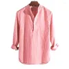 Men's Casual Shirts Fashion Spring Striped Shirt Cotton And Linen Men's Comfortable Handsome Top Loose Version V-neck