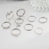 Solitaire Ring wukalo moda içi boş kelebek seti 9pcs zarif vintage kristal kadın parmak sevimli inci mücevher düğün parti hediyesi y2302