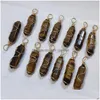 Charms Gold Wire Wrap Natural Stone Tiger Eye Pillar Shape Point Chakra Pendants For Jewelry Making Wholesale Handmade Craft Dhgarden Dhvqw