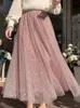 Spódnice hejdress jesienne zimowe kobiety eleganckie cekinowe gwiazdy siatka mody midi mody lady streetwear high talii tiul solidny dół 230202