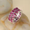 Solitaire Ring Temperament Rose Pink Stone Band for Women Silver Color Chunky Oval Cut AAA Zircon Double Layer Wedding Party s Jewelry Y2302