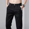 Herrbyxor 2023 Summer Mens Stretch Slim Fit Elastic midja formell affärsklassiker Korean Thin Casual Trousers Man Black Grey 28-38