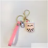 Keychains Lanyards Sile Bubble Tea Keychain Boba Milk Key Ring Car Cute Jewelry Gift Keychains Emel22 Drop Delivery Fashion Accessor DHBAG